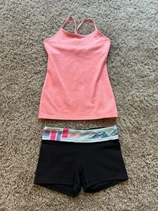 Ivivva Set Sz 12 Girls POWER Y TANK TOP & Reversible SHORTS CORAL/BLACK LOT Z23 - Picture 1 of 11