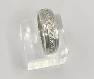 925 Sterling Silver Genuine Diamond Men Size 12 Wedding Band Ring - Picture 1 of 8