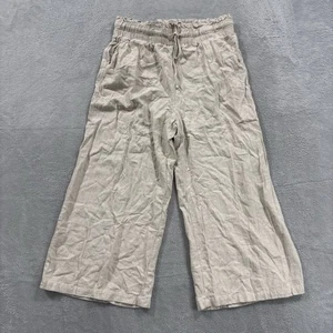 Pantaloni donna Anrabes grandi crop lounge comodi spiaggia panna misto lino boho - Foto 1 di 7