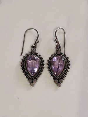 Pendientes colgantes vintage firmados por Suarti de plata de ley y amatista Foto 1 de 4