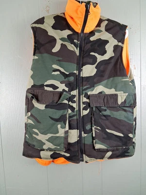 Vintage Reversible Hunting Vest Camo Blaze Orange Mens L Water Resistant Pockets - Image 1 of 4