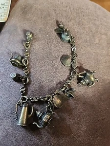 Sweet Romance Brand Elegant Bronze Charm Bracelet - Tea Service Theme - Picture 1 of 5