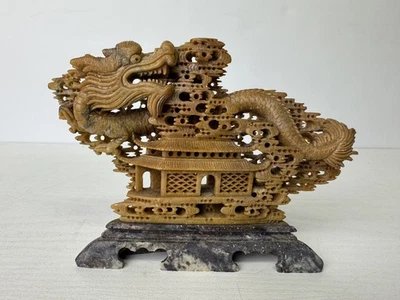 Y9389 OKIMONO Jade sculpture Dragon Tower ornament Chinese art antique interior - Image 1 of 4