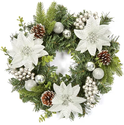 LINTIMES 16 Inch Christmas Wreath for Front Door, 40cm Gold Artificial Wreaths