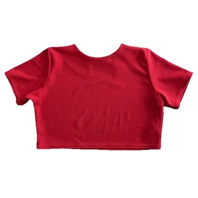 Nasty Gal Slinky 短袖女式 8 码短 T 恤红色弹力圆领 — 第 1/4 张图片