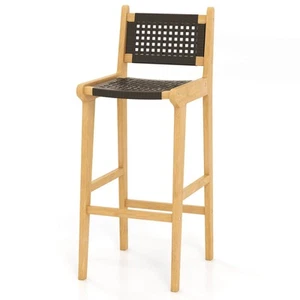 30" Teak Wood Bar Chair with Backrest & Footrest Bar Height Chair for Deck - Picture 1 of 8