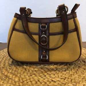 Aigner Shoulder Purse Canvas Brown Leather Trim Vintage Zipper Pocket Small Bag - Picture 1 of 7