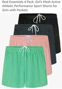 Real Essentials™ 4 Pack: Girl's Mesh Active Athletic Performance Shorts-Medium - Picture 1 of 6