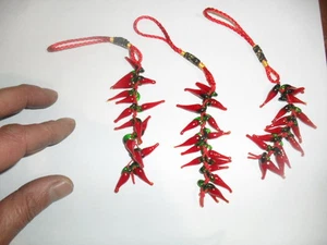 3 corni rossi vetro porta fortuna portachiavi 3 horn charms corno - Foto 1 di 1