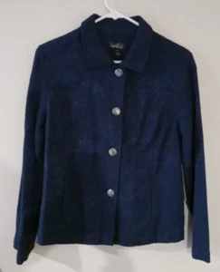 NWT erika Button Down Galaxy Navy Blouse Shirt Petite Small Floral Pattern - Picture 1 of 10