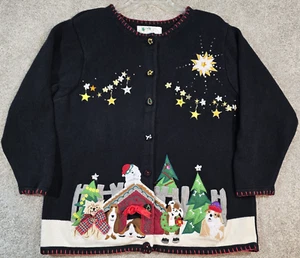 Quacker Factory Christmas Sweater Dogs Embroidery Appliques Beads Ramie Women 1X - Picture 1 of 14