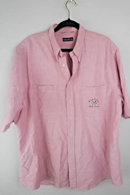 Camisa masculina vintage náutica com botões grande rosa verde iate clube vela anos 90 - Imagem 1 de 4