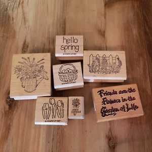 Frühling Holzstempel Lot montiert Holz Tinte Ostern Korb Freunde Blumen Garten - Bild 1 von 5