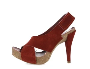 Womens Pedro Garcia Libby Red Suede Sling Back High Heel Sandals Size 36.5 - Picture 1 of 6