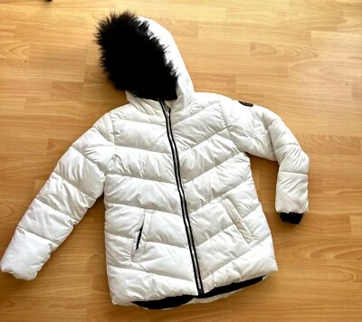 $80 Juicy Couture девочек белый пуховик куртка флис Linkng капюшон молнии размер 10/12 - Изображение 1 из 4