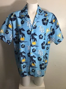 Camisa de campamento hawaiana de Tampa Bay Rays talla mediana estampado azul MLB con botones starburst - Imagen 1 de 4