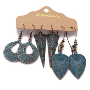 3Pcs Ethnic Bronze Color Women Earrings Set Bohemia Water Drop Dangle Earring - Picture 1 of 5