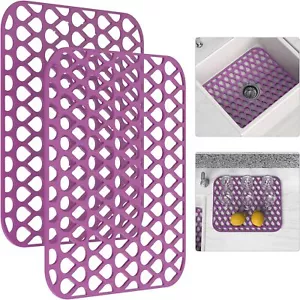 Silicone Sink Mat 2PCS Stainless Steel Porcelain Sink Pad - Purple Slip Folding - Picture 1 of 8