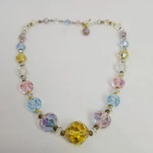 Collana Vintage di Perline in Vetro Colorato, Perline Sfaccettate Arcobaleno Pastello, 14 Pollici - Foto 1 di 8