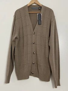 Oscar De La Renta Button Up Cardigan Grandpa Sweater Brown Square Knit Size XL - Picture 1 of 9