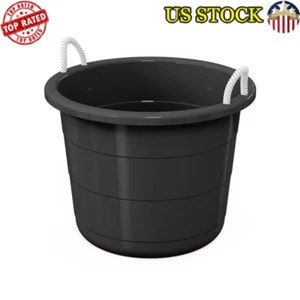 Black Flexible 17 Gallon Plastic Tub with Rope Handles Organizational Solution - Picture 1 of 4