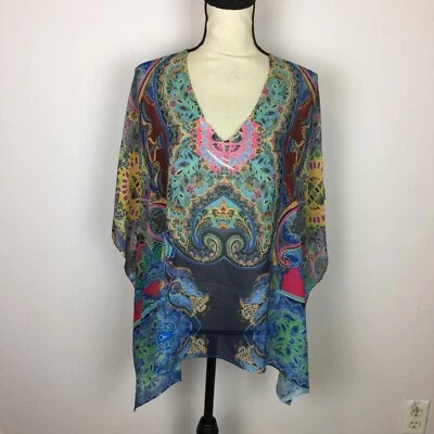 Blusa Top Poncho MUSHKA Sienna Rosa Talla L Mujer Estampado Paisley Cubrir Cuello en V Foto 1 de 4