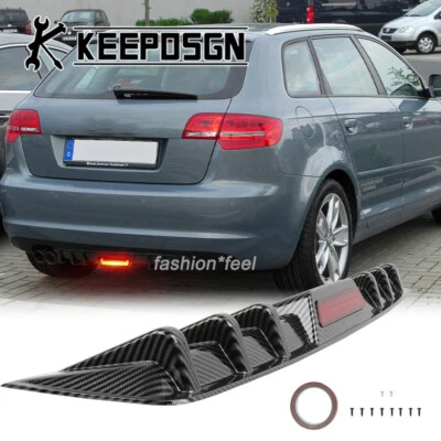 For Audi A3 S3 RS3 Rear Bumper Diffuser Splitter w/ LED Brake Light Carbon Fiber Foto 1 de 4