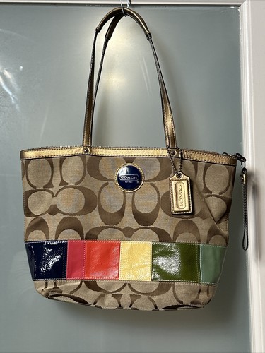 Borsa a tracolla COACH cachi firma righe legacy oro in pelle F15588