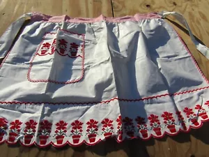 Vintage Hostess Schürze rot Beflockung schwarz Druck Hostess Retro Küche AP182 - Bild 1 von 8
