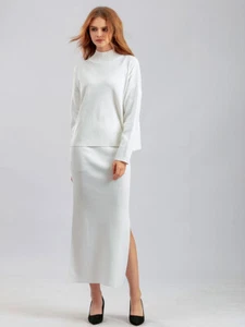 American Style 2pcs Sets Long Sleeve Sweater Skirt Women Spring Knitted Knitwear - Picture 1 of 33