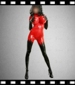 Traje de látex llamas fuego inflado pecho frontal 3 vías cremallera personalizado 0,4 mm B10 - Imagen 1 de 5