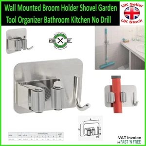 Wall Mounted Broom Holder Shovel Garden Tool Organizer Bathroom Kitchen No Drill - Picture 1 of 1