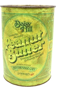 Vintage Metal Reusable Can Peanut Butter Green Daisy Hill Trash Decor Container - Picture 1 of 9