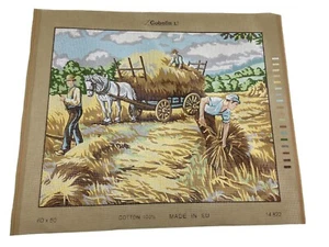 Gobelin Needlepoint Tapestry Canvas Hay Farming Horse 19in By 16in Rome 10 Count - Picture 1 of 6