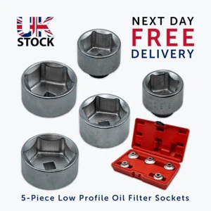 5-Piece Low Profile Oil Filter Socket Set 24, 27, 32, 36, 38mm 3/8" Drive - Picture 1 of 9