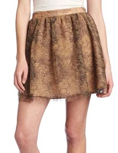 Nwt BB DAKOTA Jack Dahlia Pink Beige Black Floral Sheer Flare Skirt Size 10 NEW - Picture 1 of 9