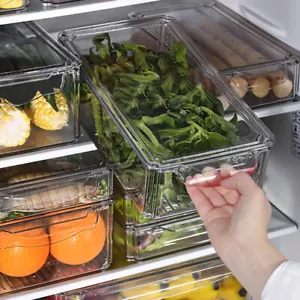 3-10pcs Fridge Box Holder Kitchen Organiser Cupboard Food Storage Container Lid - Picture 1 of 33