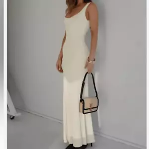Commense Tank Dress Maxi Ribbed Flowy Cream Large NEW - Picture 1 of 16