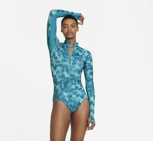 womens Nike Bodysuit 1 one piece swim bathing suit  long sleeve Teal Medium zip - Picture 1 of 7