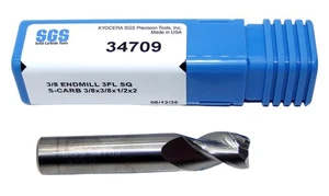 34709 Kyocera SGS 3/8" Carburo 3 Flauta Extremo Fresadora S-Carb Cuadrado 0.3750 Diámetro - Imagen 1 de 3