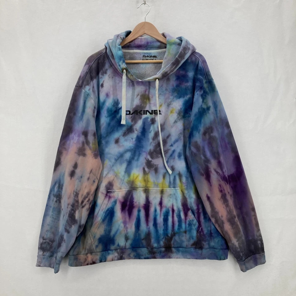 Pulôver Dakine com capuz masculino 2XL azul roxo tingido bolso canguru soletrar - Imagem 1 de 4