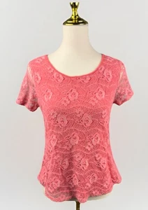 Top para mujer Leo & Nicole talla S coqueta coral encaje algodón manga corta - Imagen 1 de 8