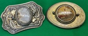 Vintage Lot Of 2 Center Stone Unisex Belt Buckles Beautiful Stonework Handmade - Picture 1 of 7