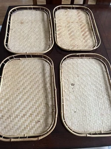 Set of 4 Vintage Bamboo Wicker Rattan Serving Lap TV Trays Tiki MCM 19x13 * Read - Picture 1 of 6