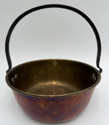 Tigela de cobre vintage 7” de largura para padeiros cabo de metal pendurar caldeirão cozinhar - Imagem 1 de 4