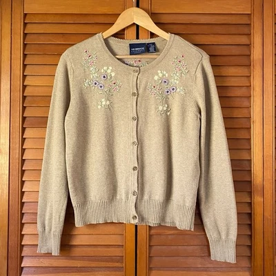 Liz Claiborne Lizsport Cardigan Sweater Size Petite Small PS Floral Embroidered - Image 1 of 4