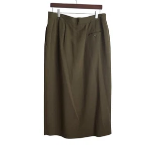 Vintage Jones New York Maxi Skirt Women 16 Olive Wool Blend Pleated Classic Chic - Picture 1 of 10