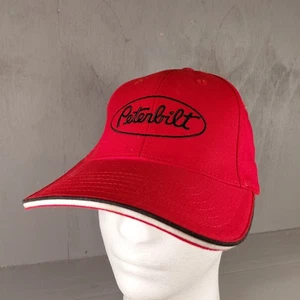 Peterbilt Hat Cap Red Embroidered Black Logo Snap Back Adjustable - Picture 1 of 6