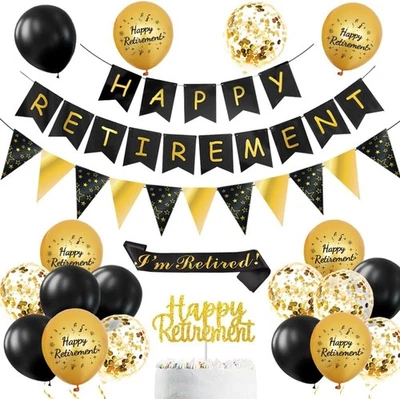 Retirement Party Decorations Black and Gold – Includes Banner,  - Image 1 of 4