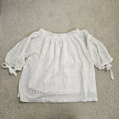 Blusa Chicos XL 3 Blanca Encaje Hombro Descubierto Media Manga Forrada Vacaciones Costera Foto 1 de 4
